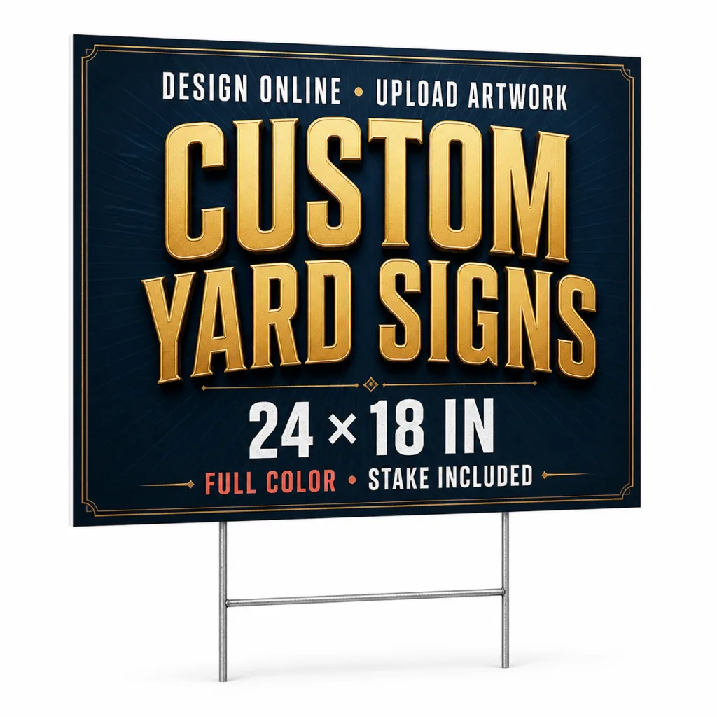 Premium custom 24 x 18 inch landscape Coroplast yard sign with H-stake