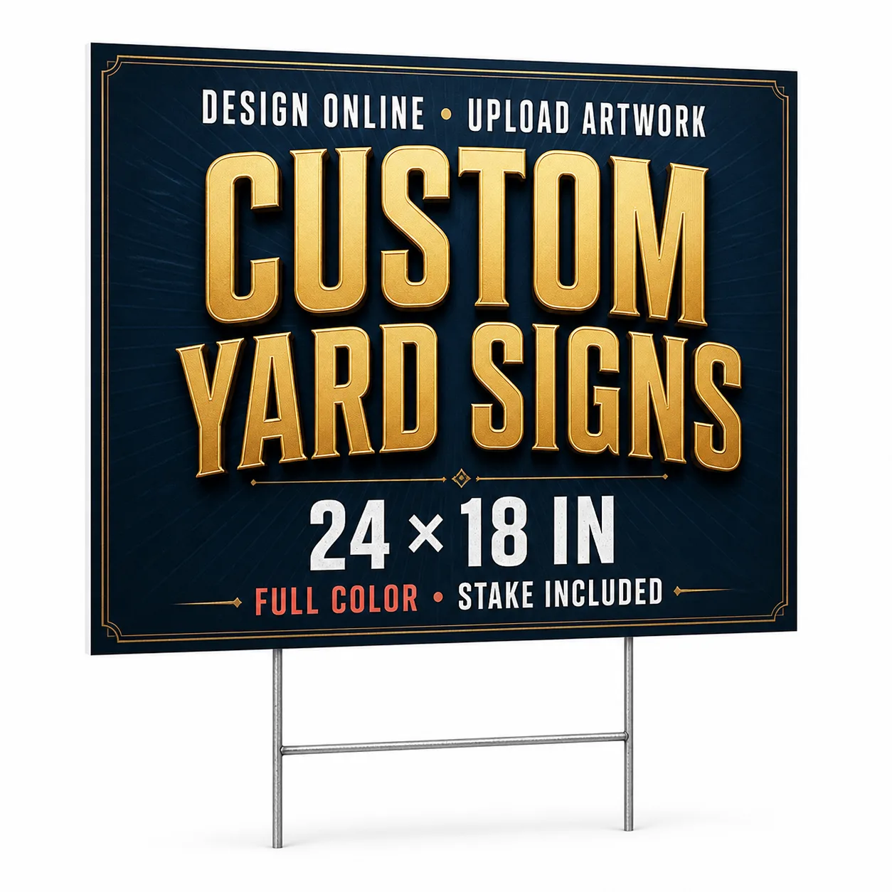 Premium custom 24 x 18 inch landscape Coroplast yard sign with H-stake